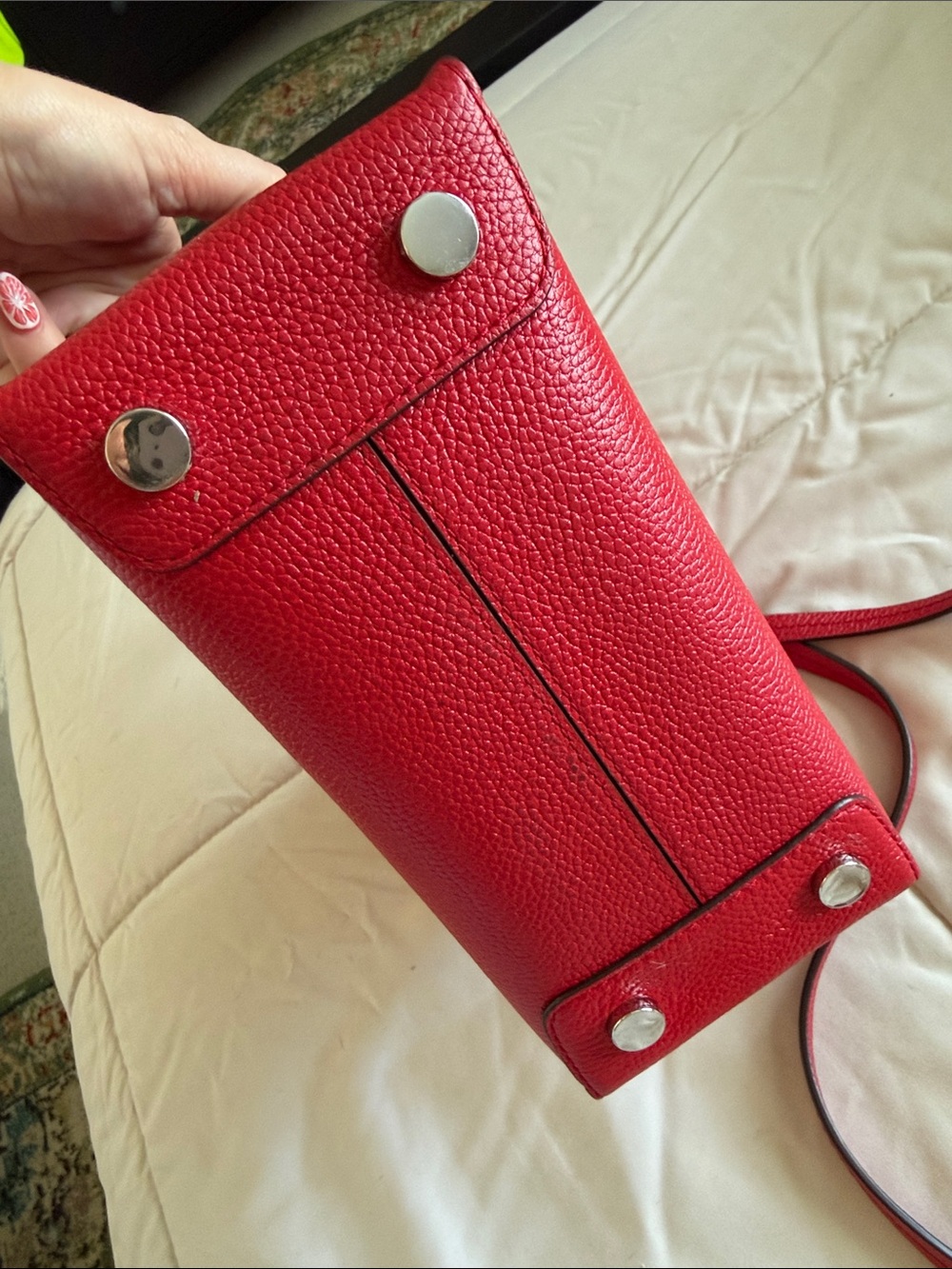 Michael Kors Bright Red Leather Extra Small Satchel with Lock Charm - Picture 3 of 5